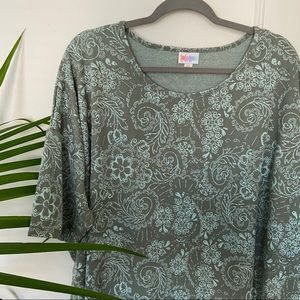 LuLaRoe Irma Olive Green with Mint Green Floral